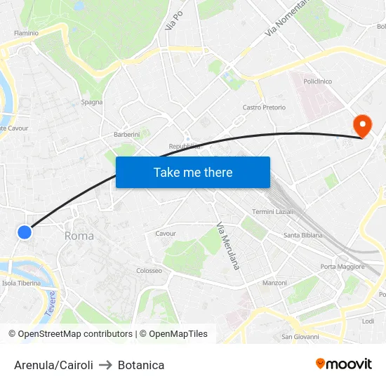 Arenula/Cairoli to Botanica map