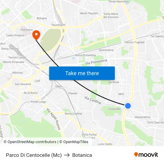 Parco Di Centocelle (Mc) to Botanica map