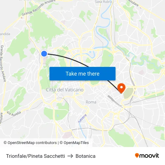 Trionfale/Pineta Sacchetti to Botanica map