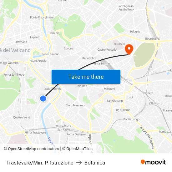 Trastevere/Min. P. Istruzione to Botanica map