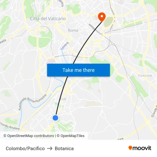Colombo/Pacifico to Botanica map