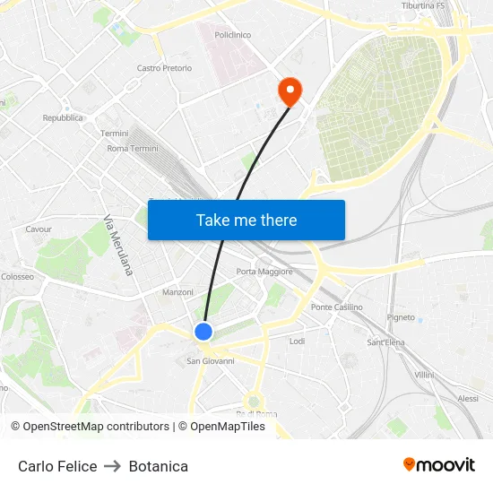 Carlo Felice to Botanica map