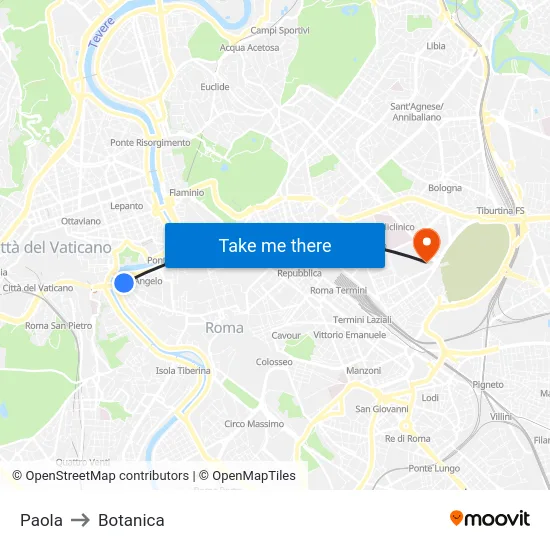 Paola to Botanica map