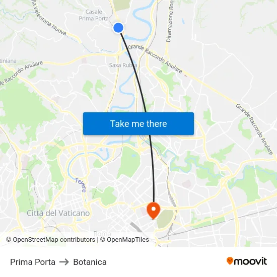 Prima Porta to Botanica map