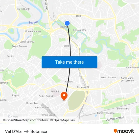 Val D'Ala to Botanica map