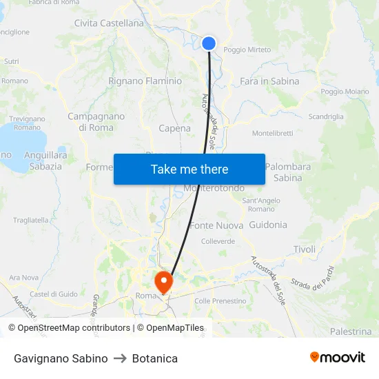 Gavignano Sabino to Botanica map