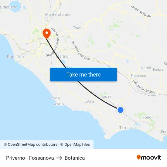 Priverno - Fossanova to Botanica map