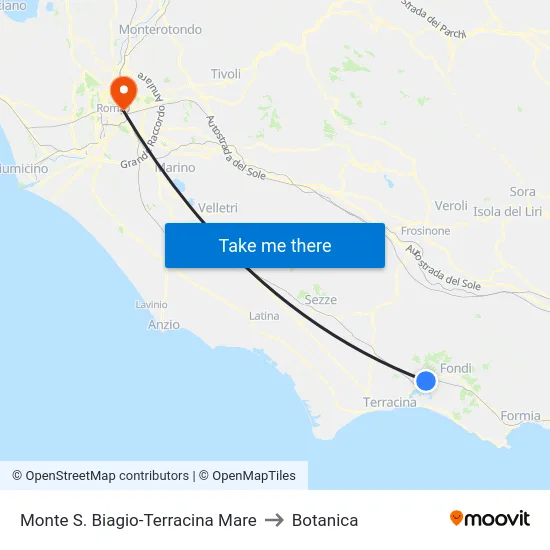 Monte S. Biagio-Terracina Mare to Botanica map