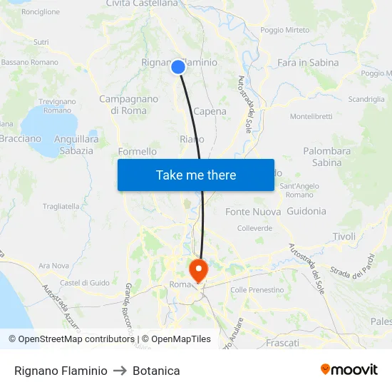Rignano Flaminio to Botanica map