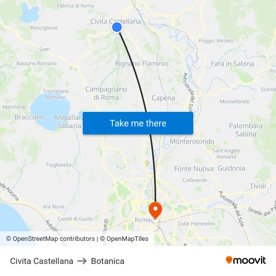Civita Castellana to Botanica map