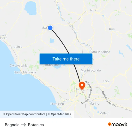 Bagnaia to Botanica map