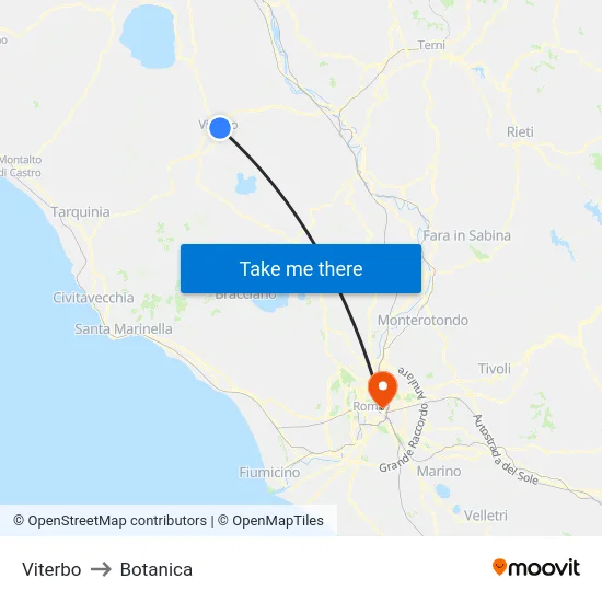 Viterbo to Botanica map