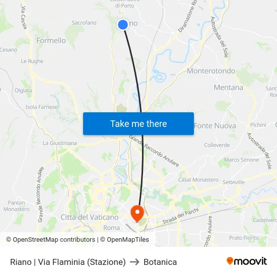 Riano | Via Flaminia (Stazione) to Botanica map