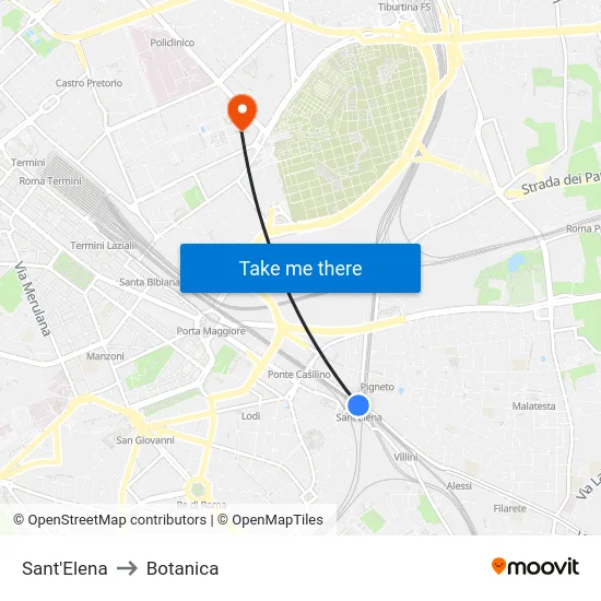 Sant'Elena to Botanica map