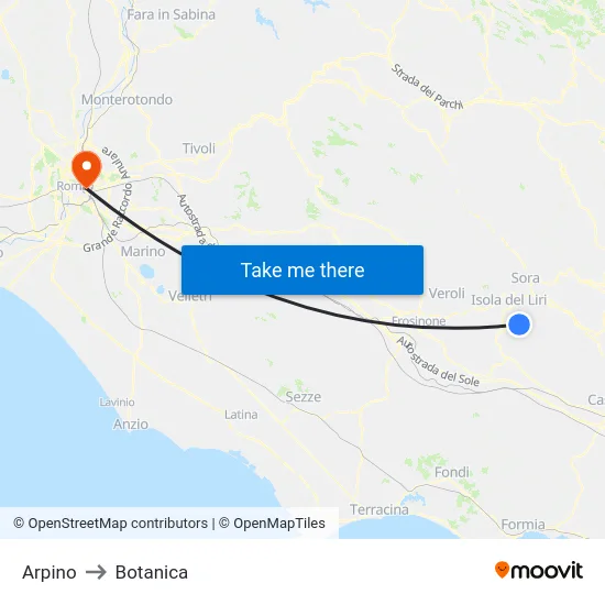 Arpino to Botanica map