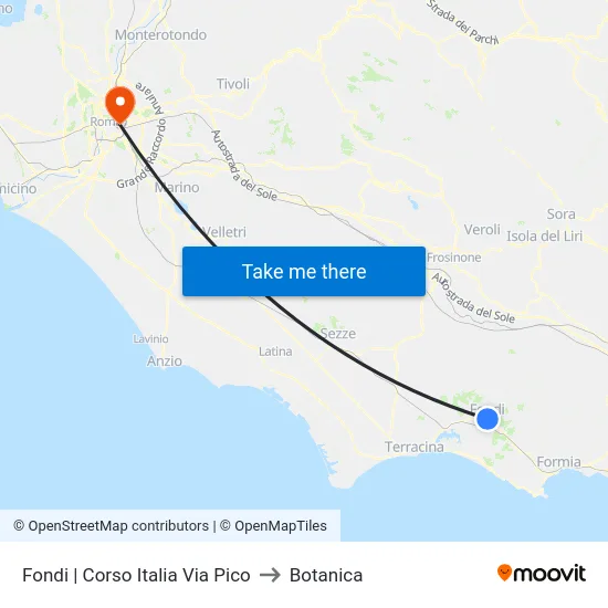 Fondi | Corso Italia Via Pico to Botanica map