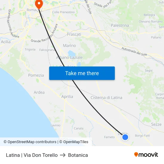 Latina | Via Don Torello to Botanica map