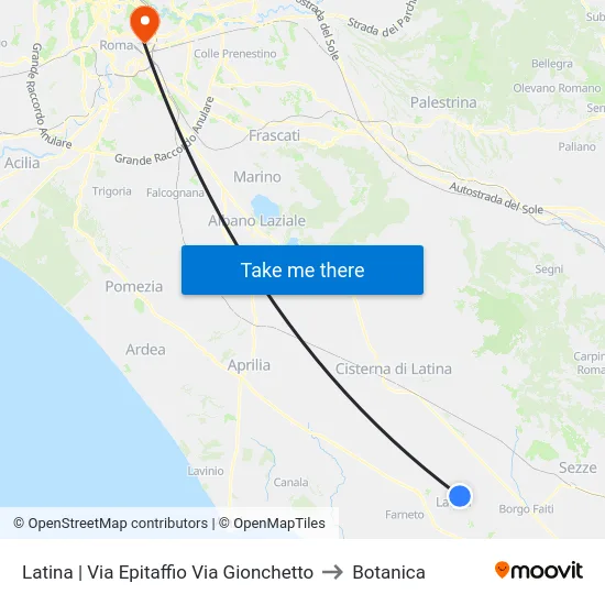 Latina | Via Epitaffio Via Gionchetto to Botanica map