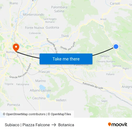 Subiaco | Piazza Falcone to Botanica map