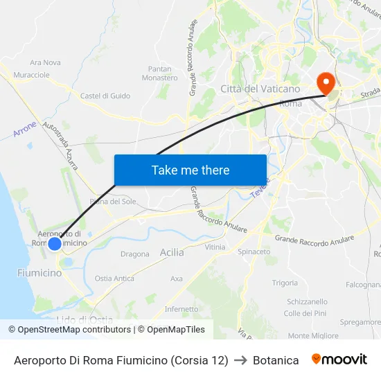 Aeroporto Di Roma Fiumicino (Corsia 12) to Botanica map