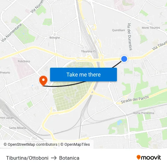 Tiburtina/Ottoboni to Botanica map