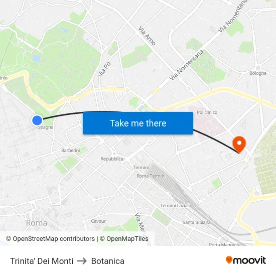 Trinita' Dei Monti to Botanica map