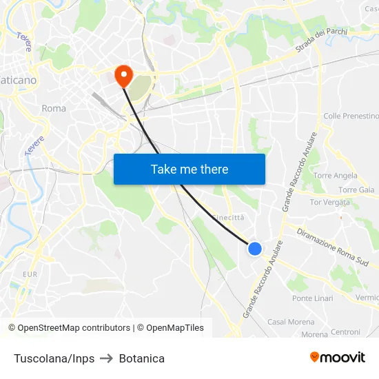 Tuscolana/Inps to Botanica map