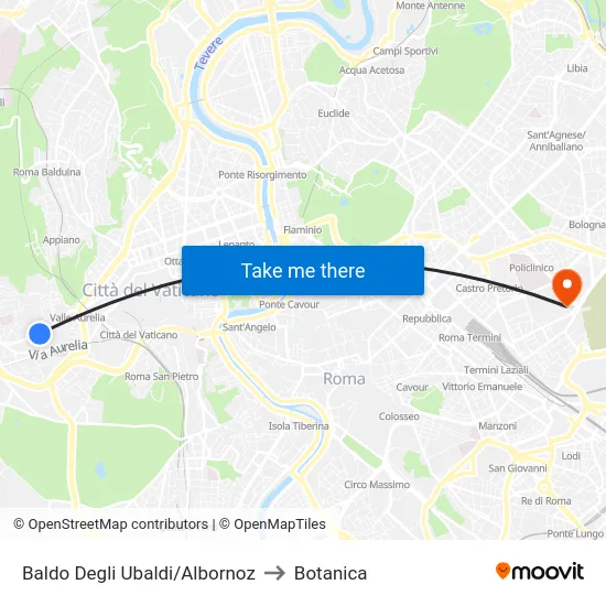 Baldo Degli Ubaldi/Albornoz to Botanica map