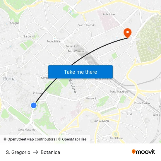 S. Gregorio to Botanica map