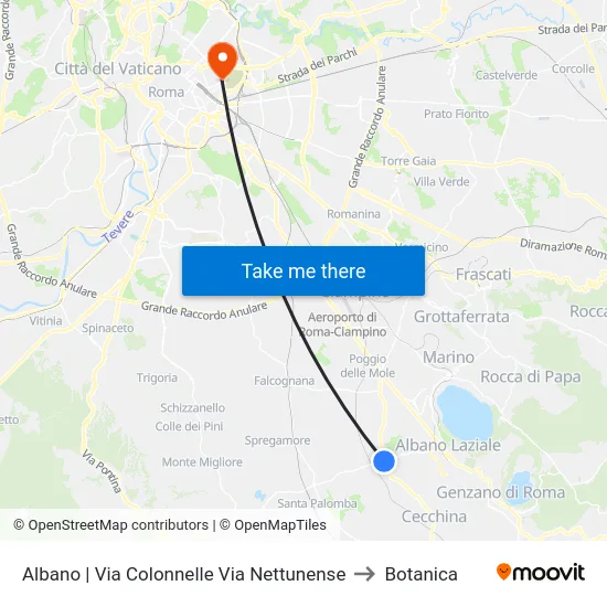Albano | Via Colonnelle Via Nettunense to Botanica map