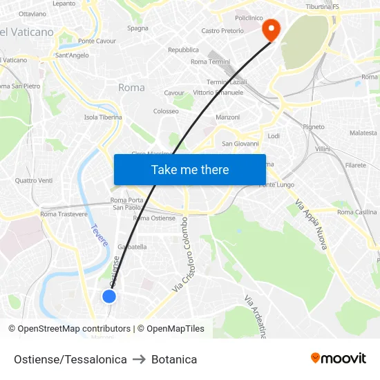 Ostiense/Tessalonica to Botanica map