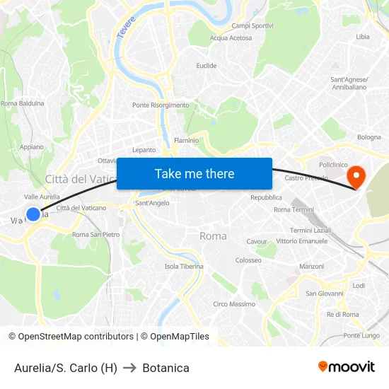 Aurelia/S. Carlo (H) to Botanica map