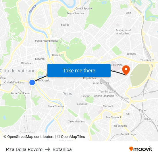 P.za Della Rovere to Botanica map