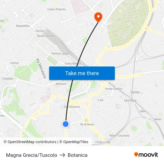 Magna Grecia/Tuscolo to Botanica map