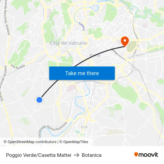 Poggio Verde/Casetta Mattei to Botanica map