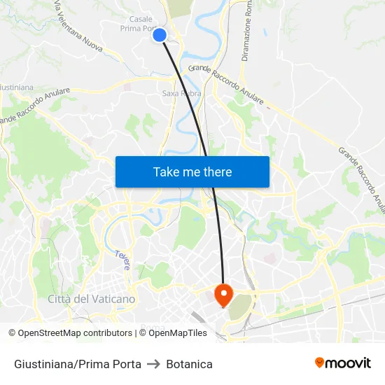 Giustiniana/Prima Porta to Botanica map