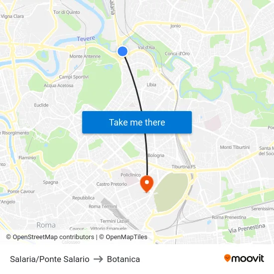 Salaria/Ponte Salario to Botanica map