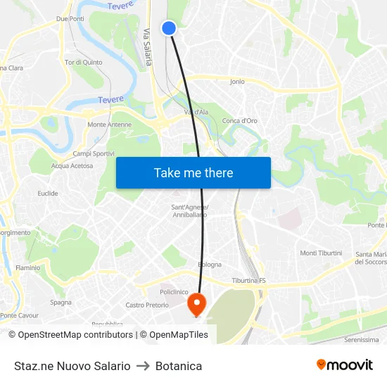 Staz.ne Nuovo Salario to Botanica map