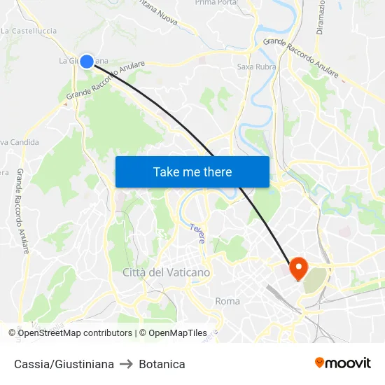 Cassia/Giustiniana to Botanica map