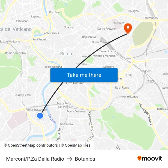 Marconi/P.Za Della Radio to Botanica map