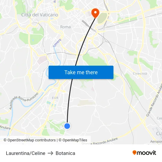 Laurentina/Celine to Botanica map