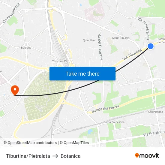 Tiburtina/Pietralata to Botanica map