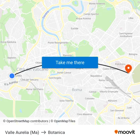 Valle Aurelia (Ma) to Botanica map