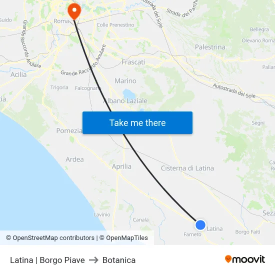 Latina | Borgo Piave to Botanica map