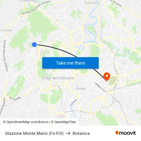 Monte Mario Station (FS-FL3) to Botanica map