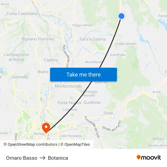Ornaro Basso to Botanica map