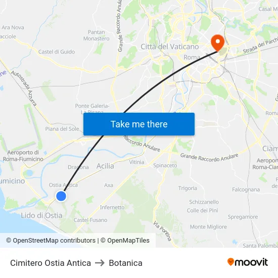 Cimitero Ostia Antica to Botanica map