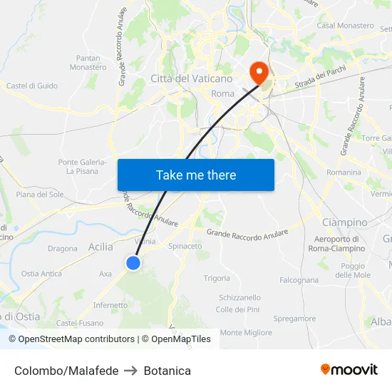 Colombo/Malafede to Botanica map