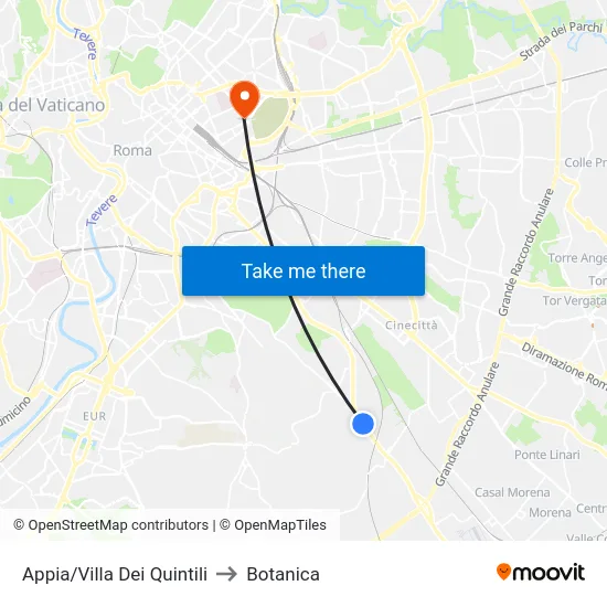 Appia/Villa Dei Quintili to Botanica map