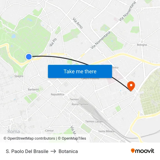 S. Paolo Del Brasile to Botanica map